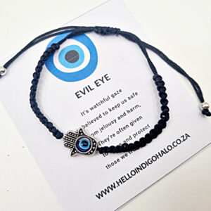 *Hamsa Hand Evil Eye Macrame Bangle (Black)
