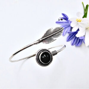 Black Onyx & Feather Bangle