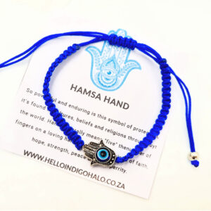 Hamsa Hand Evil Eye Macrame Bangle (Blue)