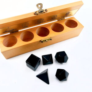 Platonic Solid Crystals in Wooden Box (Obsidian)