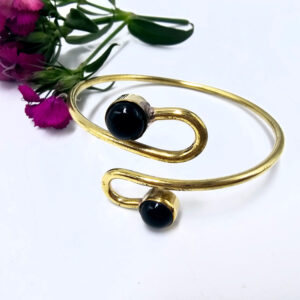 Double Spiral Black Onyx Bangle (Brass)