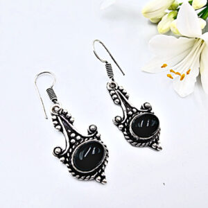 Detailed Drop Black Onyx Earrings