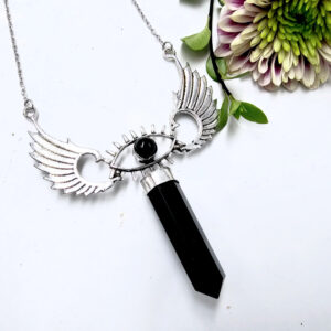 Black Onyx Eye Winged Crystal Necklace