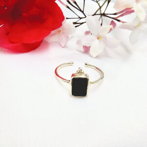 Black Onyx Square Ring Circles (925 Silver)