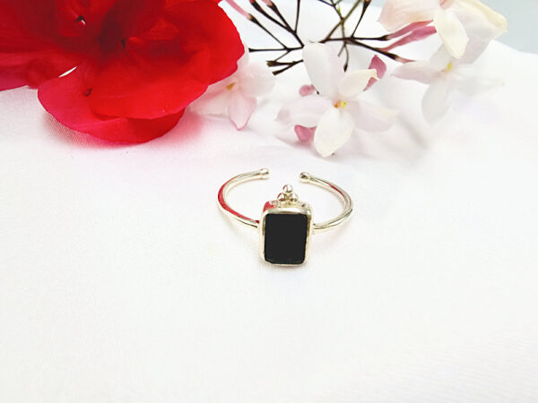 Black Onyx Square Ring Circles (925 Silver)