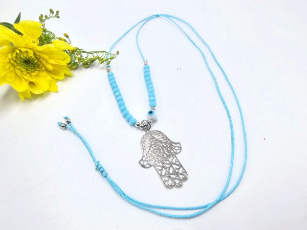 Hamsa Hand Necklace Blue Evil Eye (Silver) - Image 2