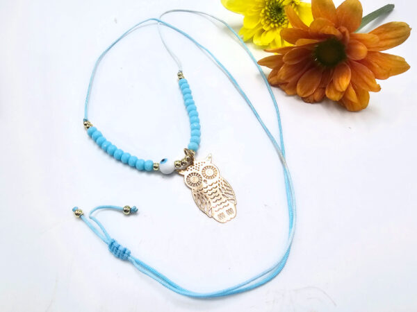 Owl Necklace Blue Evil Eye (Gold) - Image 2