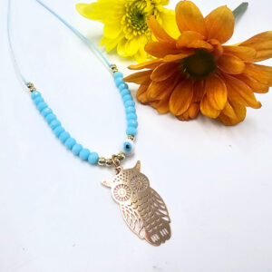 Owl Necklace Blue Evil Eye (Gold)