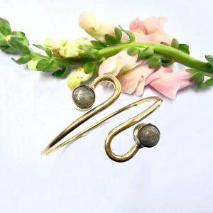 Double Spiral Labradorite Bangle (Yellow Brass)
