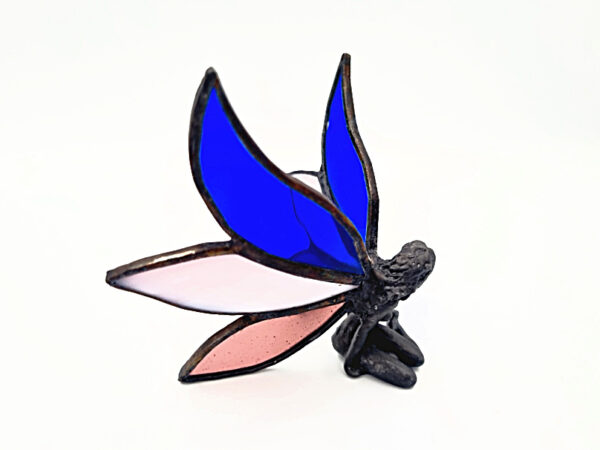 Blue & Pink Stained Glass Sitting Fairy - Image 2