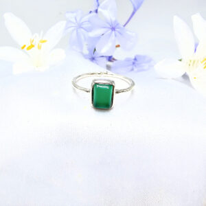 Green jade Square Ring (925 Silver)