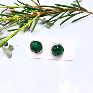 Green Malachite Stud Earrings (925 Silver)