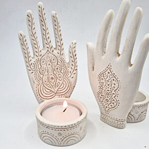 Hand Tealight Candle Holder - Mehndi Carved  (13cm)