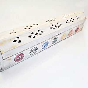 Horizontal Chakra Wooden Incense Box (White)