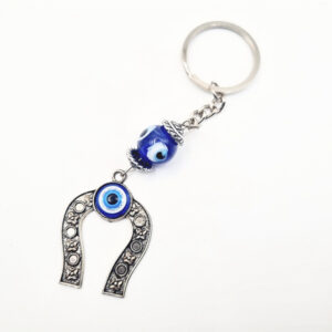 Silver Horse Shoe & Evil Eye Key Ring