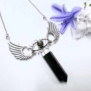 Labradorite Eye Winged Crystal Necklace