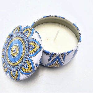 Scented Candle In A Tin (Blue & White Mandala)
