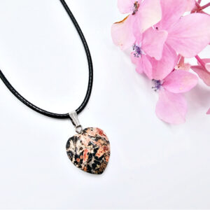 Leopard Skin Jasper Heart Necklace (1.5cm)