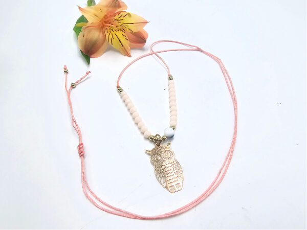 Owl Necklace Pink Evil Eye (Gold) - Image 2
