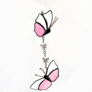 Stained Glass Pink Hanging Butterflies (19cm)