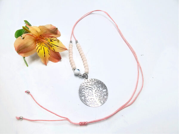 Tree of Life Necklace Pink Evil Eye (Silver) - Image 2