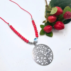 Tree of Life Necklace Red Evil Eye (Silver)