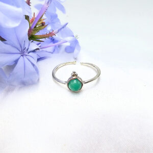 Green Jade Round Ring With Top Dots (925 Silver)