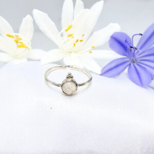 Rose Quartz Circle With Dots Ring (925 Silver)