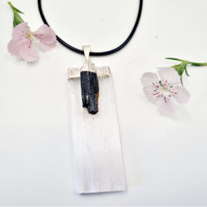 Selenite & Black Tourmaline Necklace