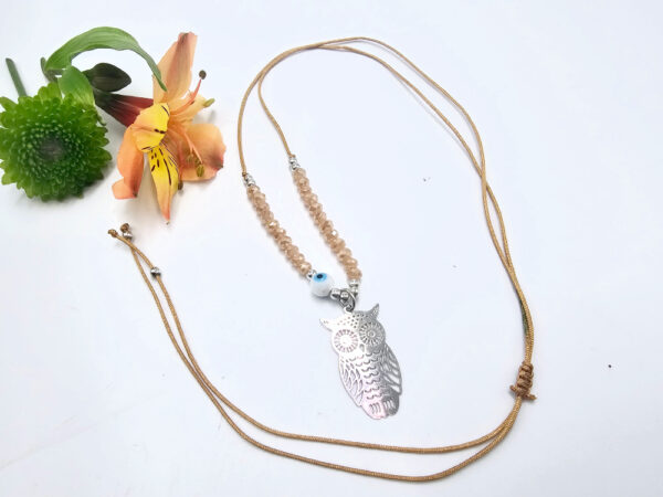 Owl Necklace Tan Evil Eye (Silver) - Image 2