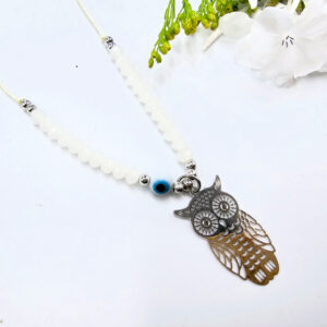 Owl Necklace Cream Evil Eye (Silver)