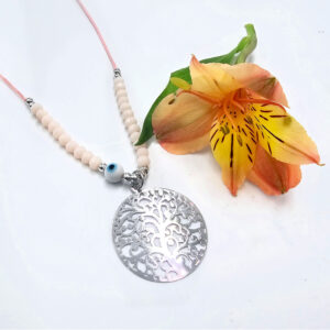 Tree of Life Necklace Pink Evil Eye (Silver)