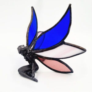 Blue & Pink Stained Glass Sitting Fairy