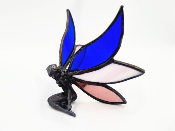 Blue & Pink Stained Glass Sitting Fairy