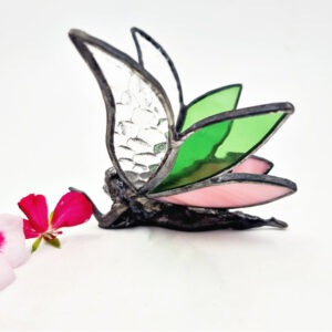 Green & Pink Stained Glass Laying Fairy