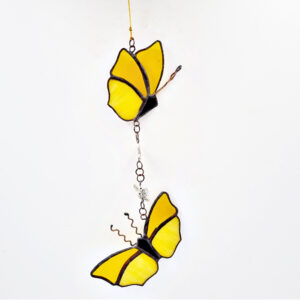 Stained Glass Yellow Hanging Butterflies (19cm)