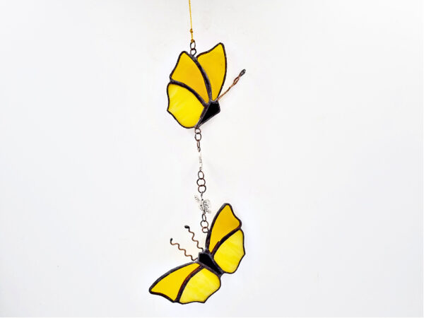 Stained Glass Yellow Hanging Butterflies (19cm)