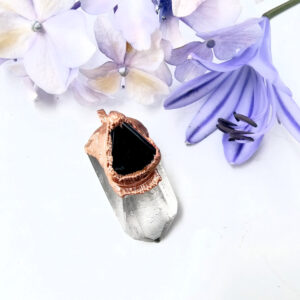 Clear Quartz & Black Tourmaline Copper Pendant