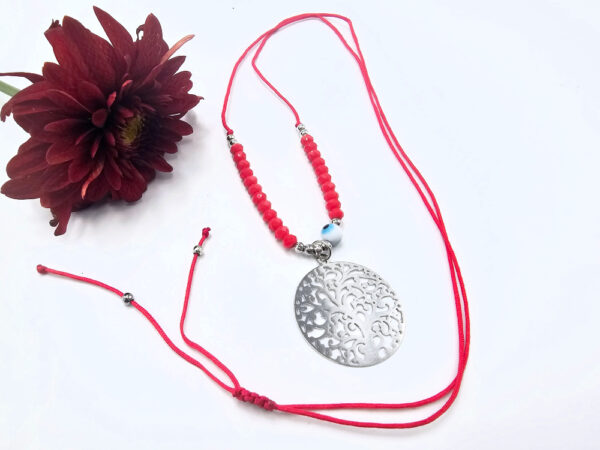 Tree of Life Necklace Red Evil Eye (Silver) - Image 2