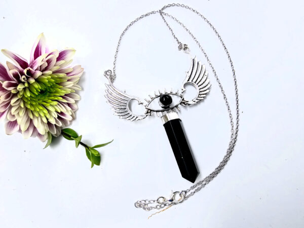 Black Onyx Eye Winged Crystal Necklace - Image 2