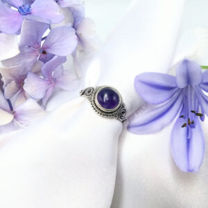 Amethyst Round Spiral Ring (925 Silver)