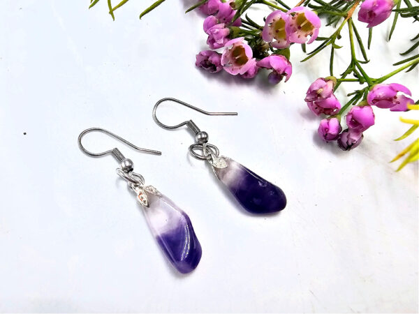 Amethyst Drop Earrings (Stainless Steel)