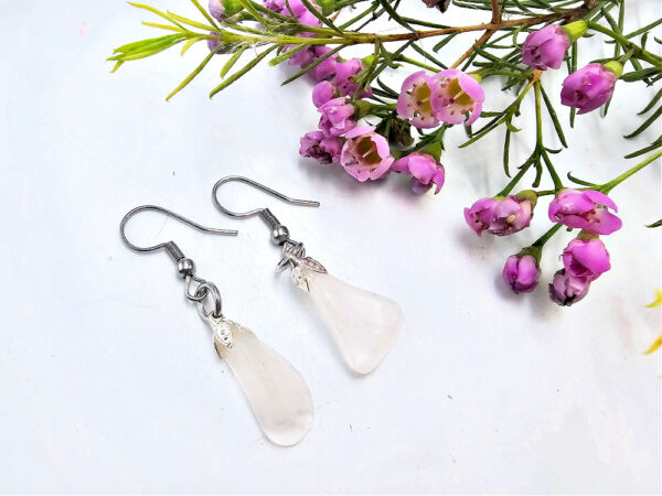 Clear Quartz Drop Earrings with stainless steel clasp