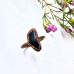 Black obsidian copper ring