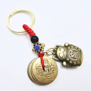 Lucky Cat Maneki-Neko 5 Coin Key Ring
