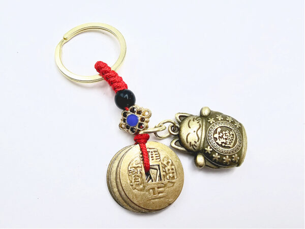 Lucky Cat Maneki-Neko 5 Coin Key Ring
