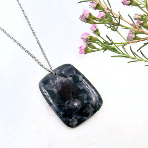 Merlinite square stone on a stainless steel necklace