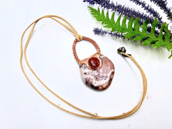 Pink Amethyst & Red Jasper Large Copper Pendant - Image 2