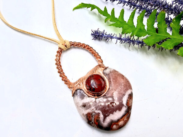 Pink Amethyst & Red Jasper Large Copper Pendant