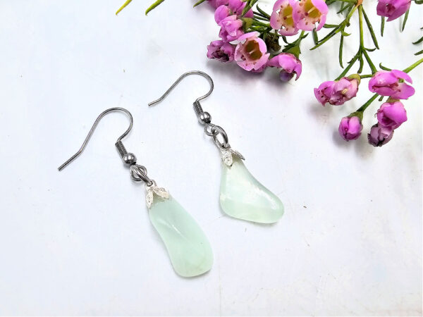 Prehnite Drop Earrings with Stainless Steel fittings